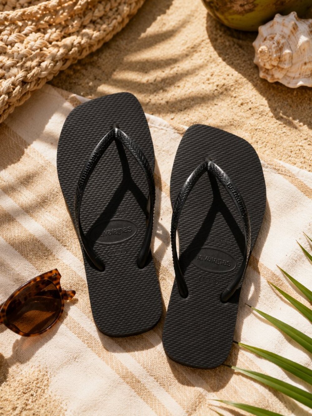 HAVAIANAS SQUARE TOE FLIP FLOP SANDAL - BLACK | SIZE 9 | BEST SELLER | NEW - Picture 2 of 9